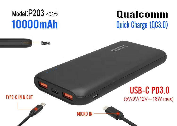 Электронные Новые товары портативное зарядное устройство PD QC3.0 с двойным USB 10000 мАч светодио дный индикатор для мобильных телефонов