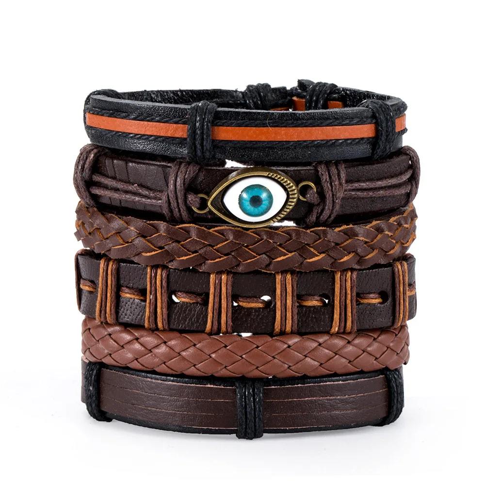 Wholesale Factory Direct Sale New Retro Woven Bracelet Multilevel Leather Waxed Rope Bracelet For Men