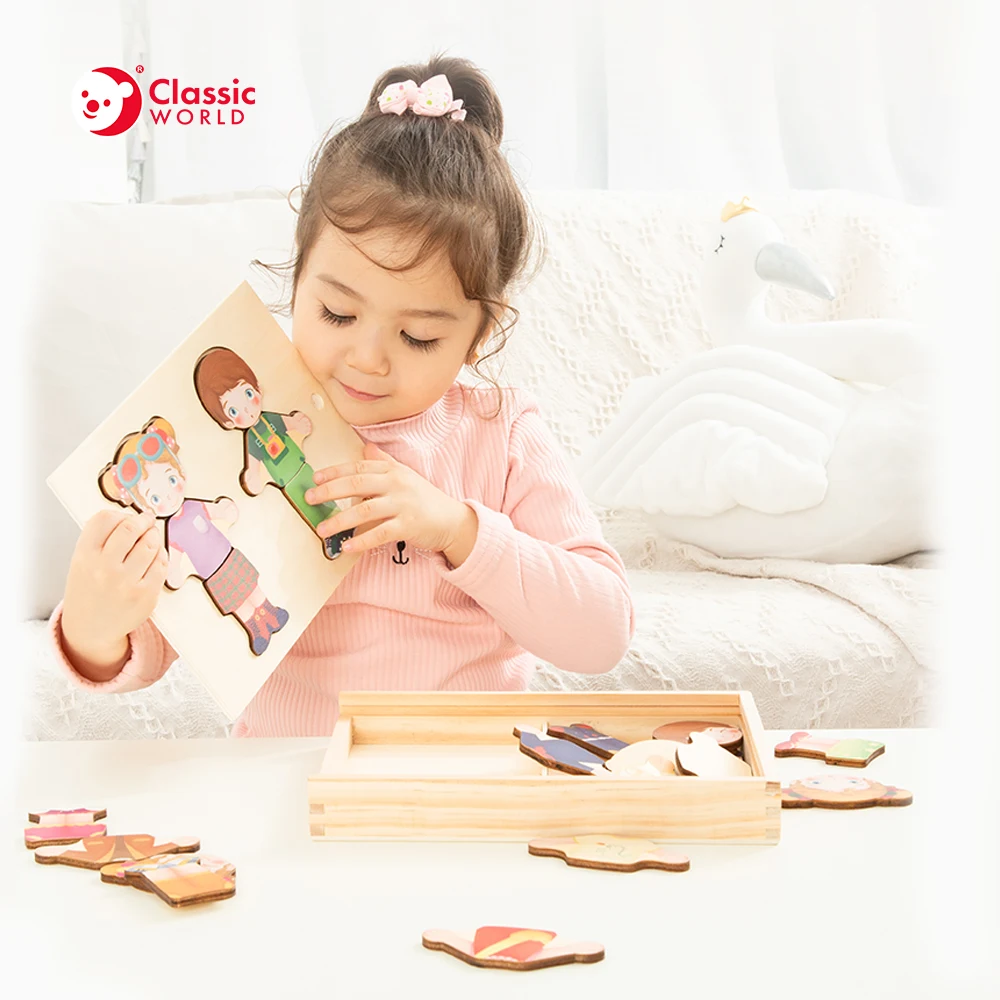 Hot Baby Wooden Toys 4 Kinds Wooden Dress Up Jigsaw Puzzle Changing Educational Montessori Toys Child Gift