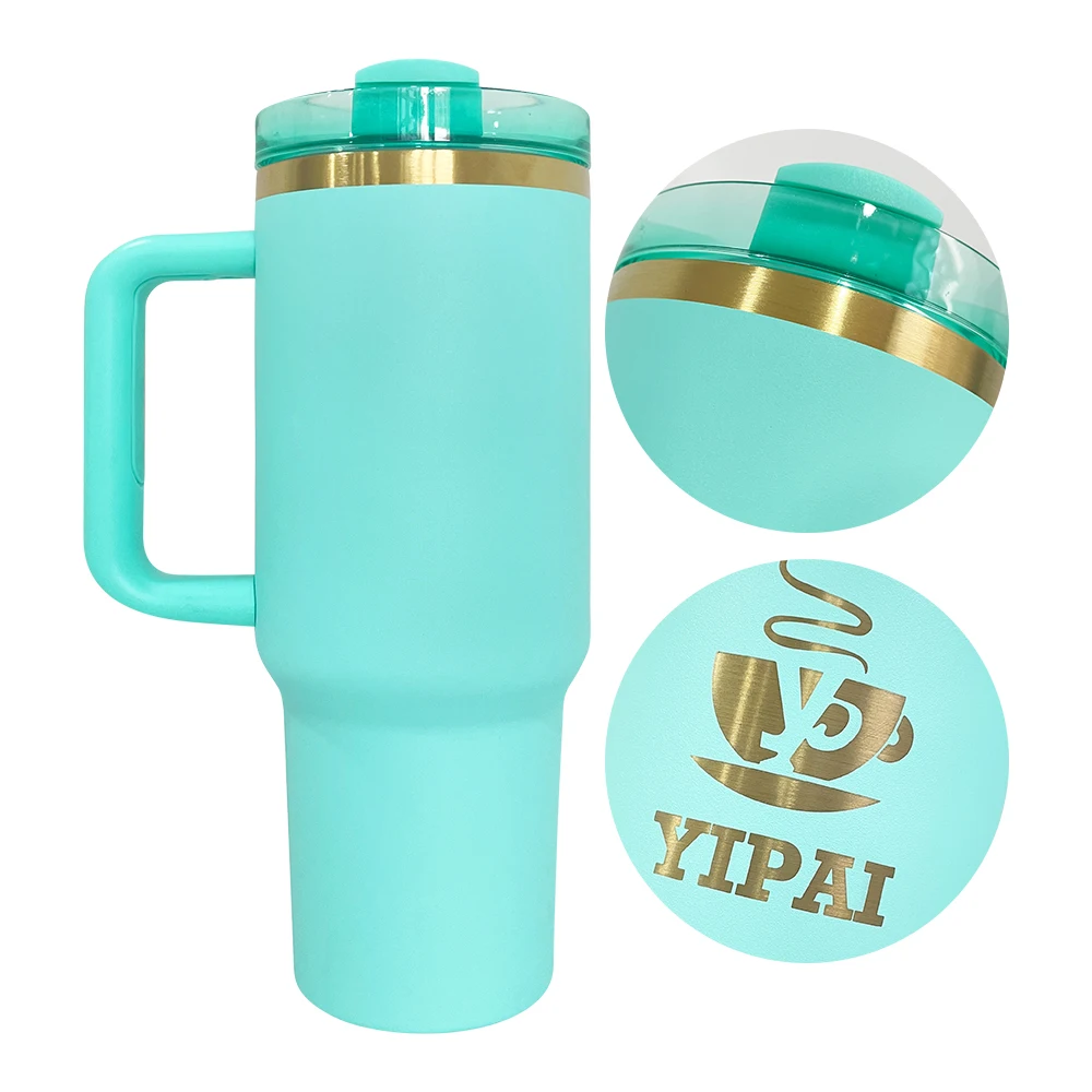 laser engraving H2.0 40oz gold plated tumbler with handle and lid for outdoor travel for Customized UV 3D printing logo design