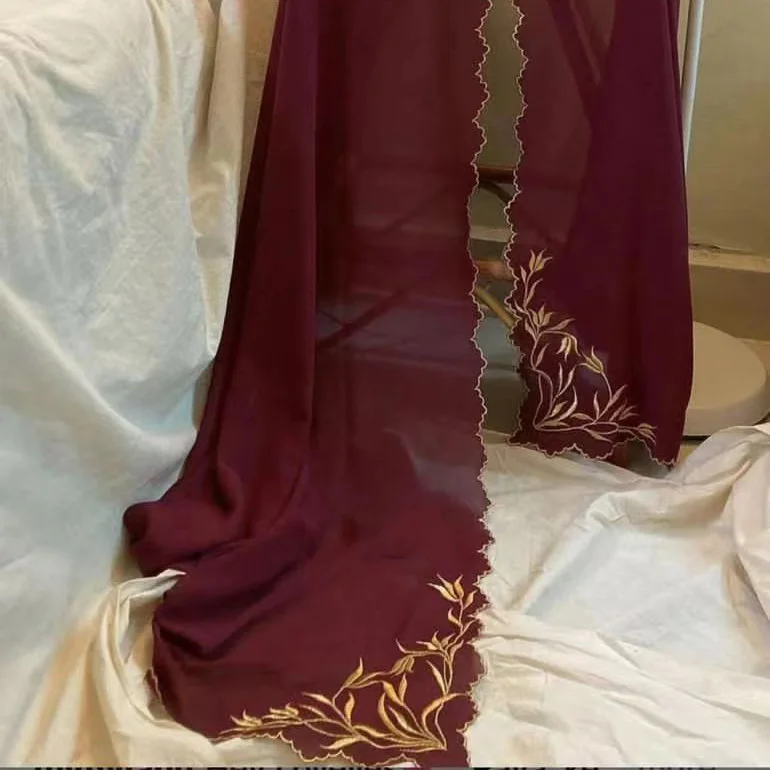 2022 Newest Design Elegant Scallop Embroidery Pearl Chiffon Hijab Luxury Scarf Embroidery For Muslim Women Shawls
