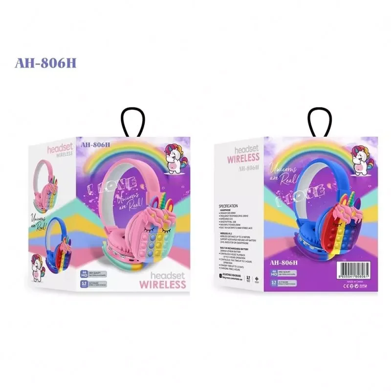 AH-806H Rainbow Bubble Foldable Wireless Stereo Unicorn Headphones Silicone Pop-Up Stress Relief Toy Headphones