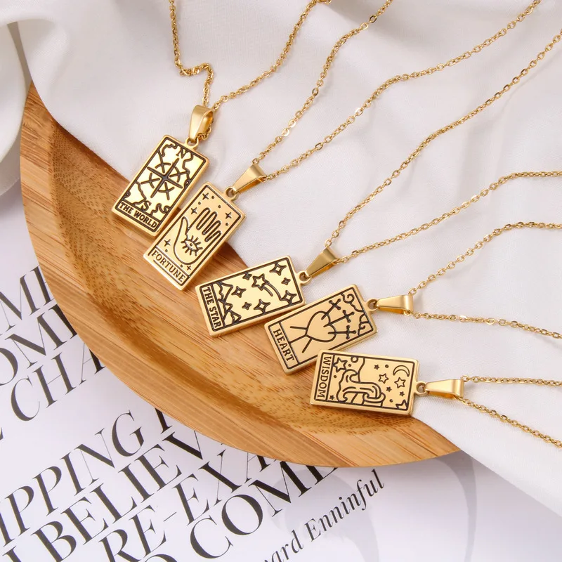 Women men fashion jewelry 2021 stainless steel gold silver amulet tarot card pendant necklace