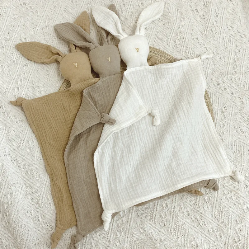 Hot Sale Muslin Lovey Bunny 100% Cotton Baby Blanket Animal Head Doll Comfort Blanket Toddler Comforter Toys For Baby Sleeping