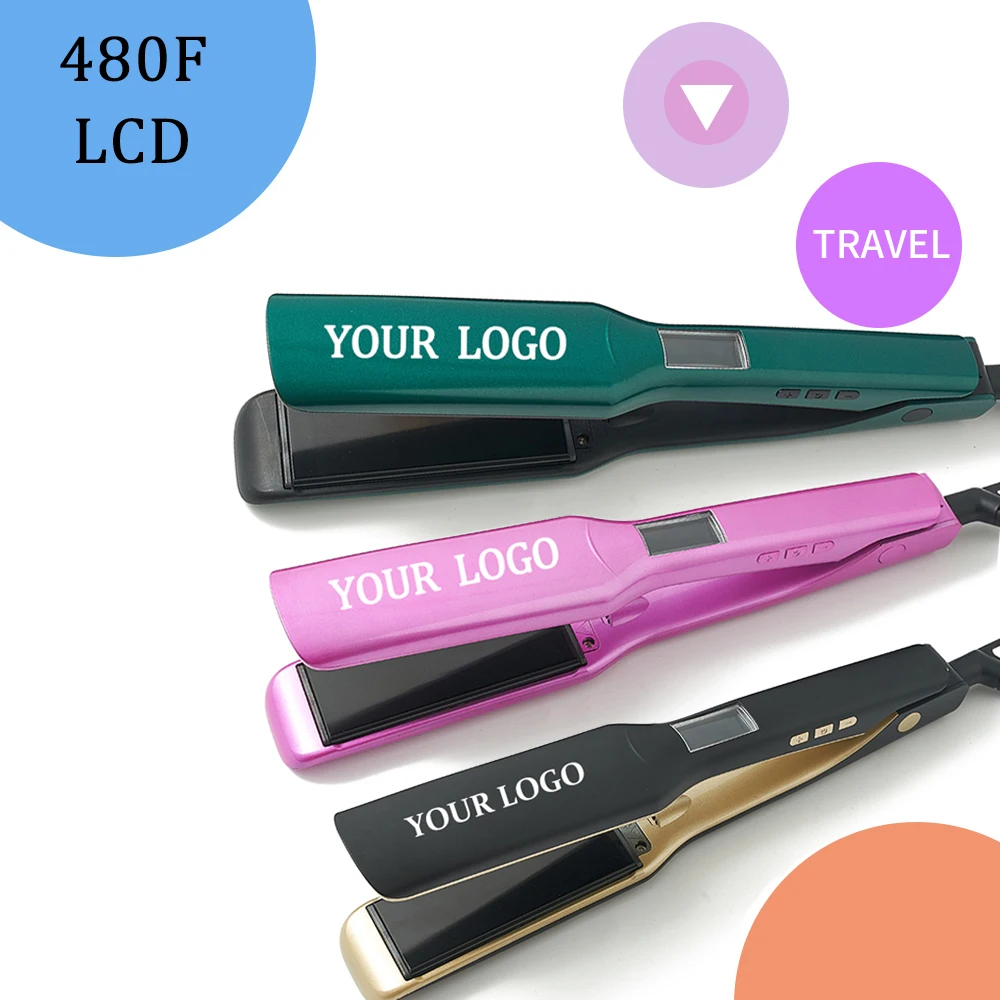 Gift set Titanium Plate 480 Degrees LCD Display Wholesale High Quality Professional Hair Straightener Flat Iron