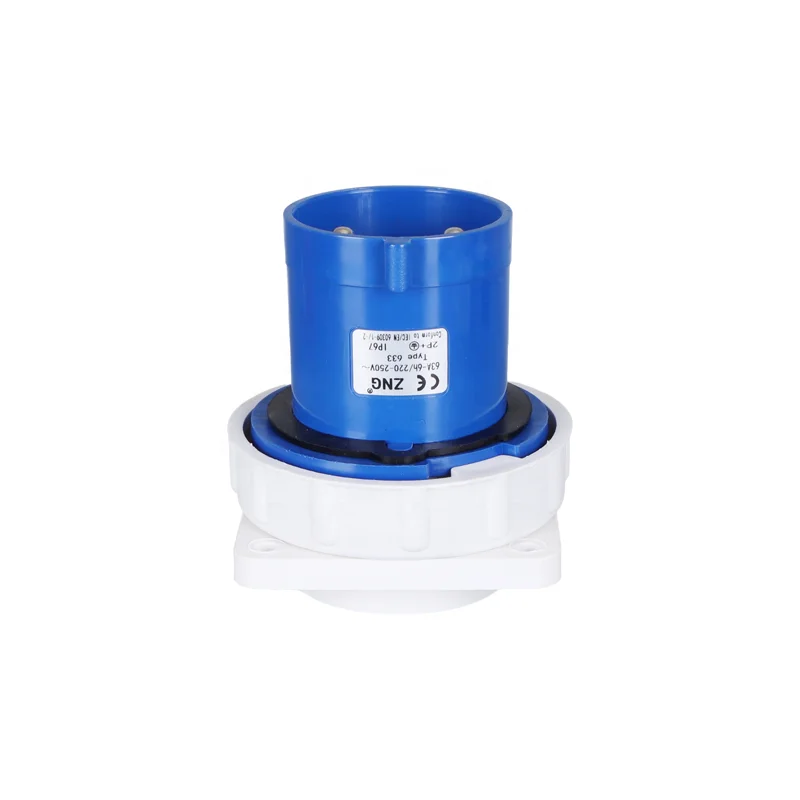 Good Quality IP67 63A 3 Pin Blue Industrial Plug Single Phase 2P+T Reverse Electrical Plug