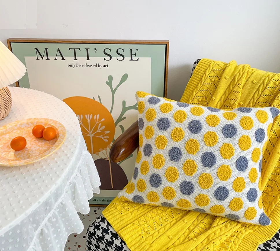 PLHAN  Boho Striped  Knit Decorative Flower Smiling Face Knit Living Room Sofa Throw Pillow Cover