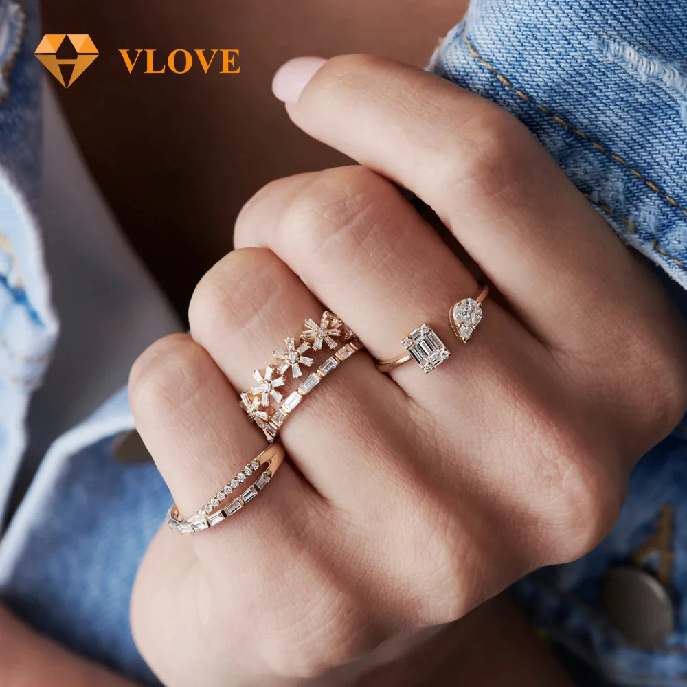 VLOVE New Design Jewelry Diamond Rings Jewelry 14k Gold Illusion Setting Diamond Toi et Moi Ring