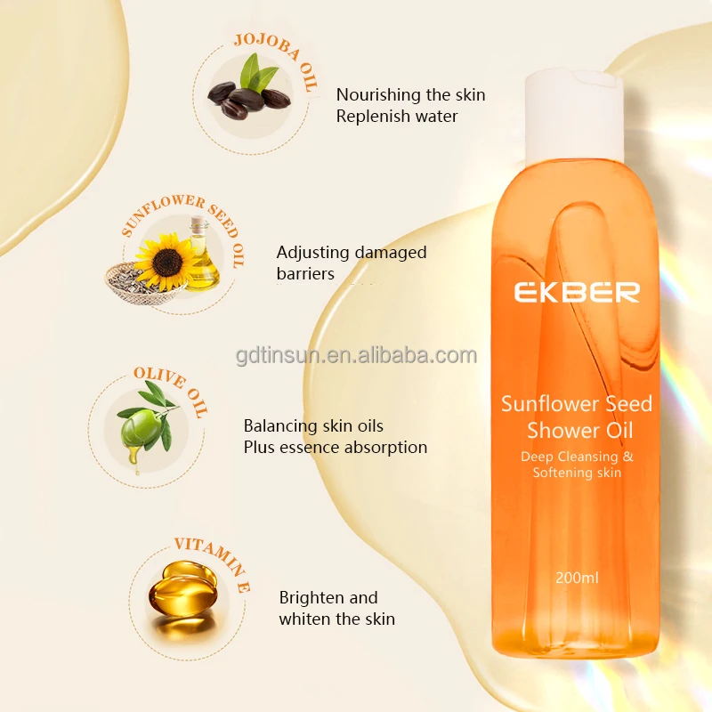 OEM ODM Wholesale Bath Oil Moisturizing Skin Smoothing Organic Plant Oil Sunflower Seed Body Shower Oil For Dry Skin