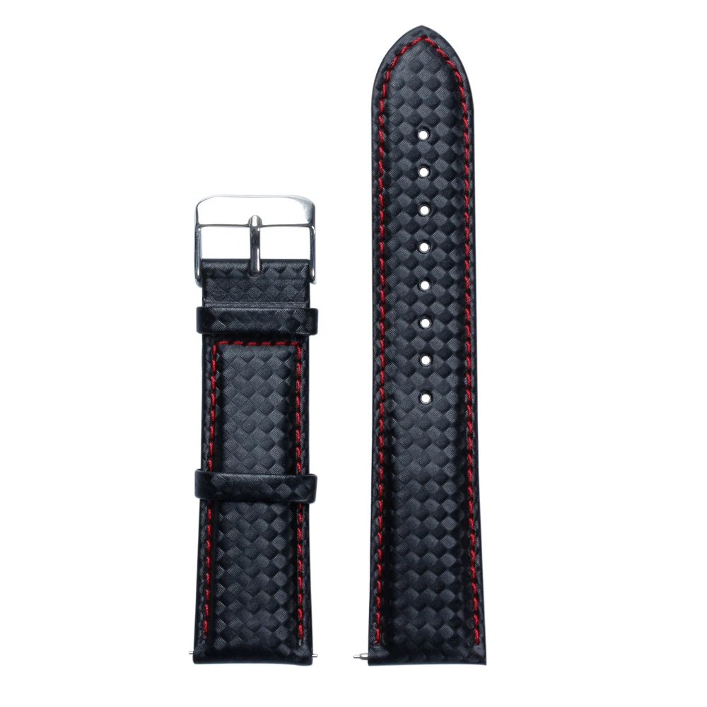 Free Quick Release Top Grain Leather Watch Band Strap carbon fiber leather strap