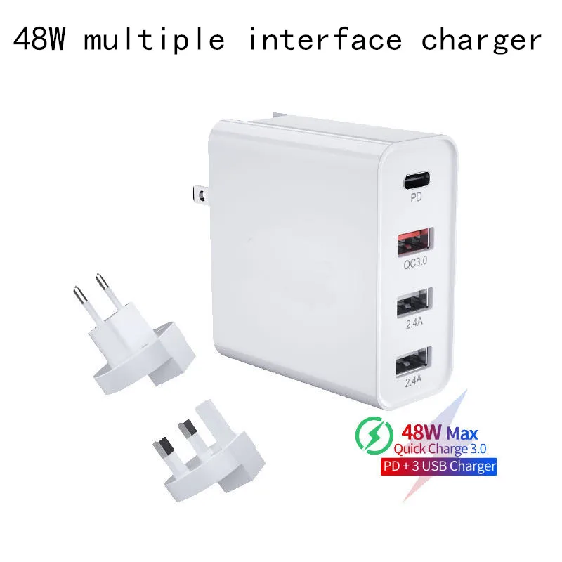 Зарядное устройство с 4 интерфейсами 18 Вт pd + QC3.0 2.4A подходит для быстрой зарядки моделей iphone 8 и