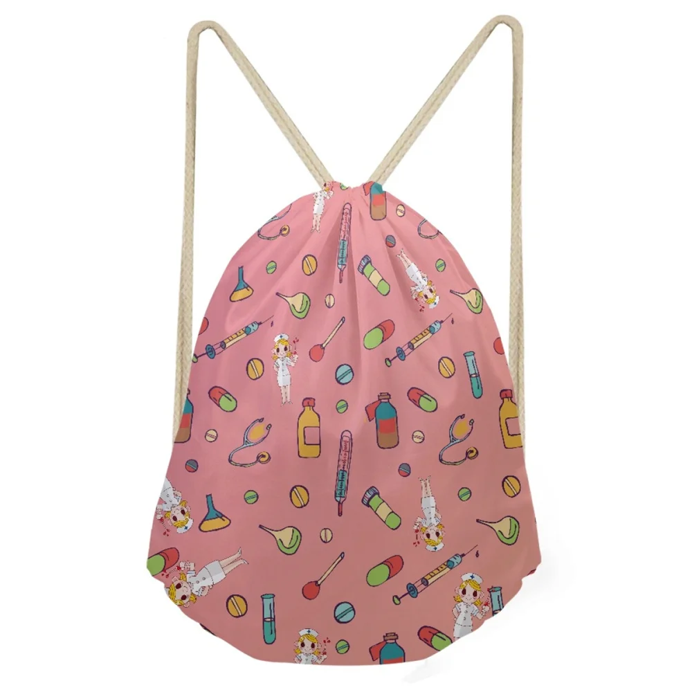 The Doctor Nurse Drawstring Bag With Custom Printed Orange Cartoon Pattern Logo Wholesale Drawstring Fashion Bag OEM Drop Ship