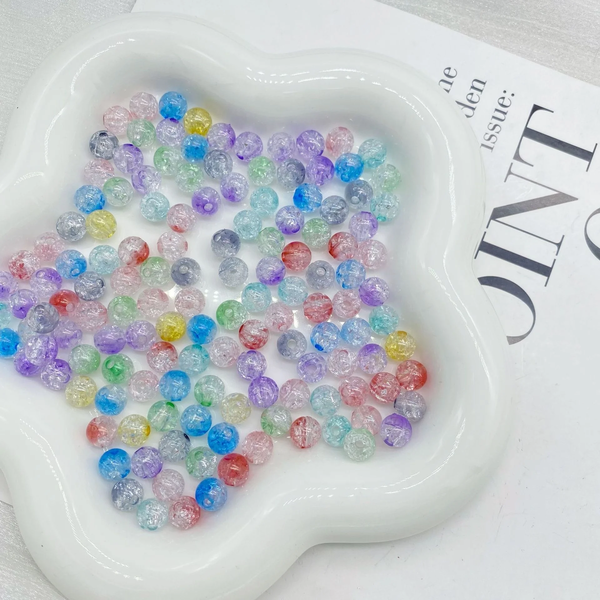 Wholesale Acrylic Plastic Burst Bead Colorful Round Beads With Holes DIY Bracelet Jewelry Making Crack Beads