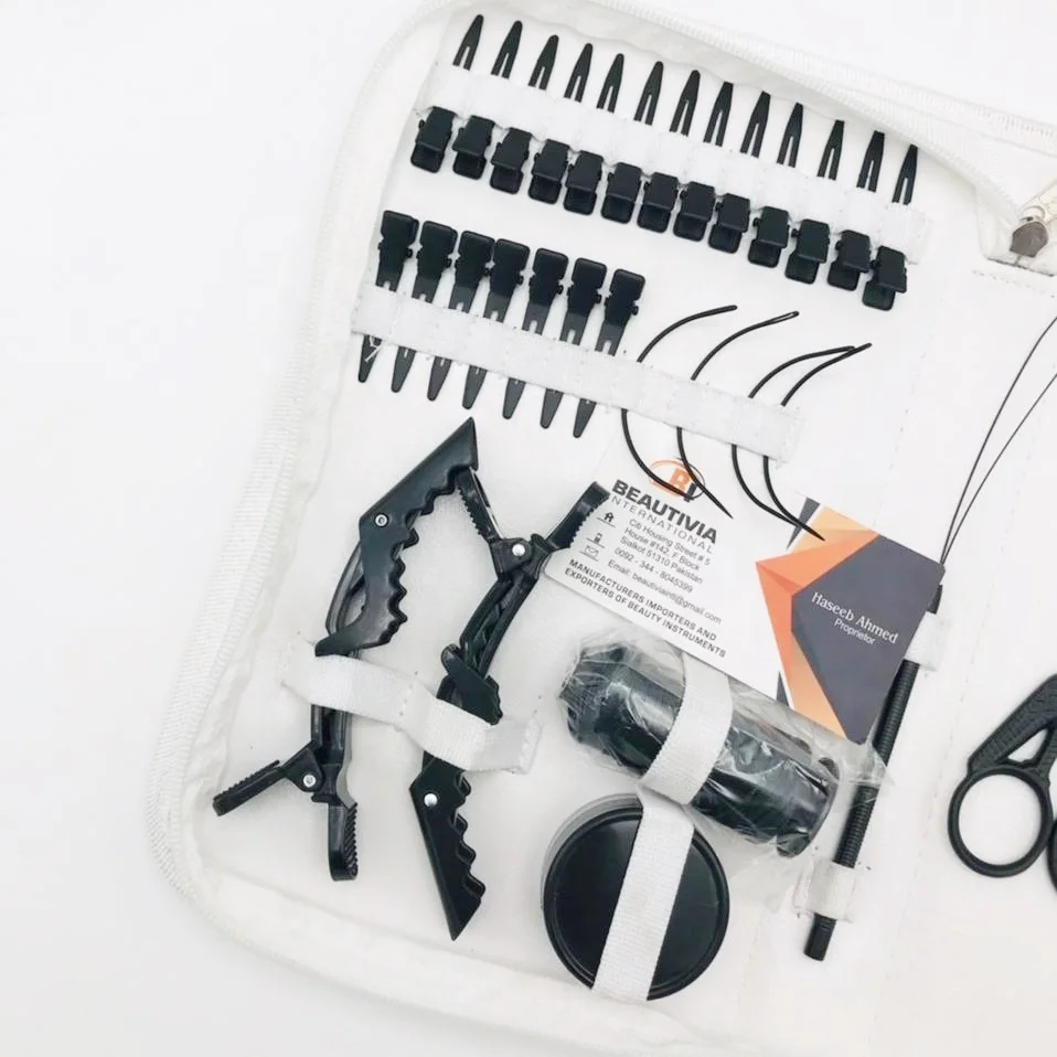 Black Matte Micro Beads Tool Kit Set Wholesale Premium Quality Custom Logo Human Hair Extension Pliers Alligator Clips Microbead