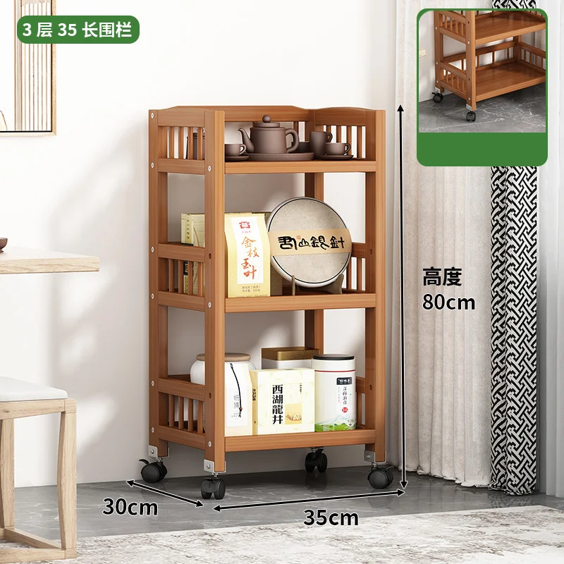 Three-Tiers Wooden Rolling Cart Furniture Trolley Holders and Storage Rack