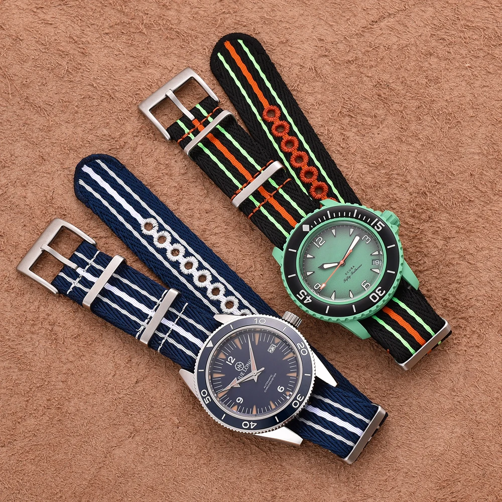 JUELONG Embroidery Eco-friendly Nylon Woven Watch Strap Luminous Recycled Nylon Watchband for Scuba Fifty Series Watches