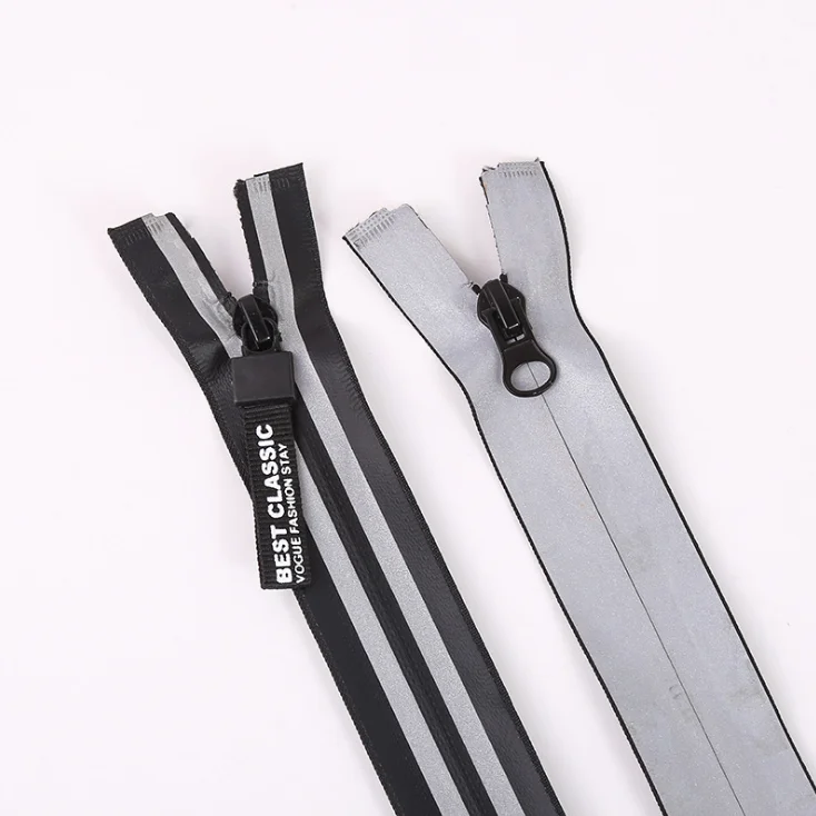 5# Printed Zippers with Reflective Waterproof Nylon PU  Black Zipper