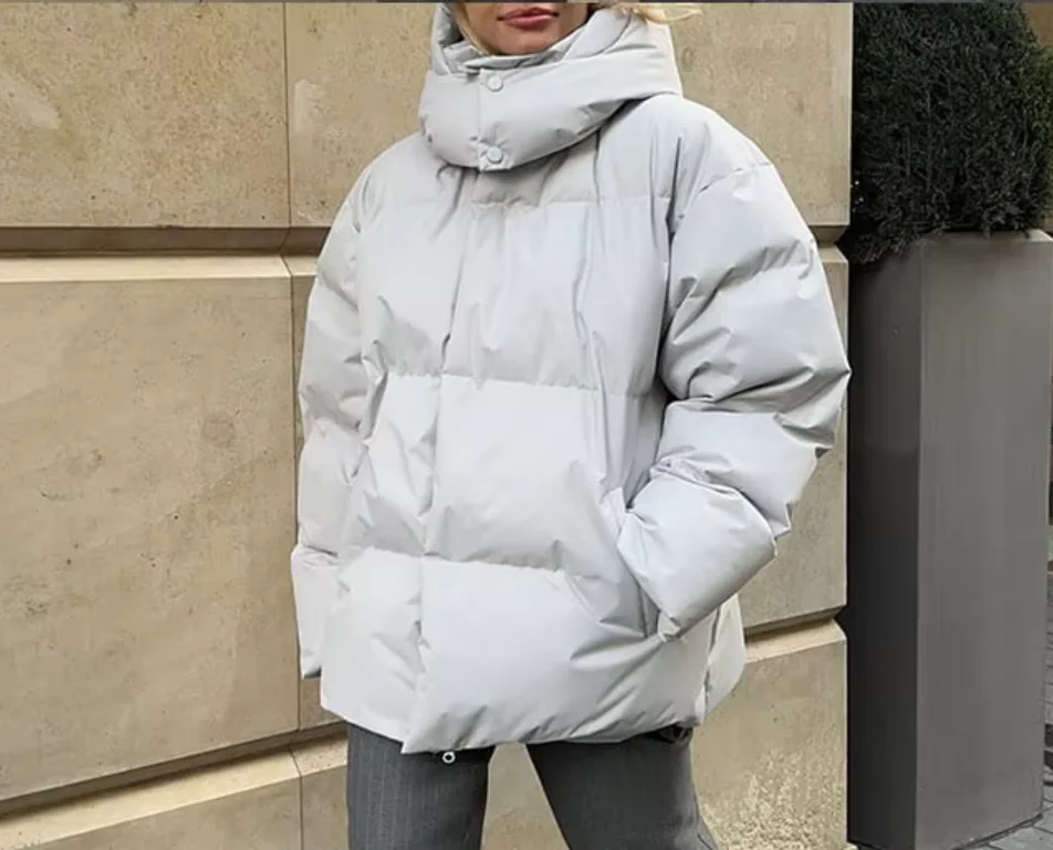 Autumn Winter Cotton-Padded Jacket Plus Size Hooded Collar Bomber Coat Printed Pattern Windproof Feathers Coat