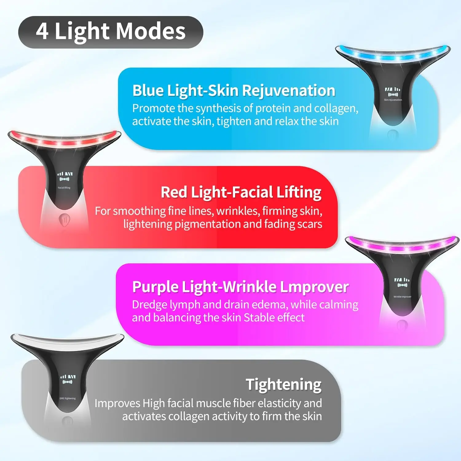 Hot Sale EMS Micro Current Lifting Vibration Massage Color Light Electric Neck Face Lifting Beauty Device