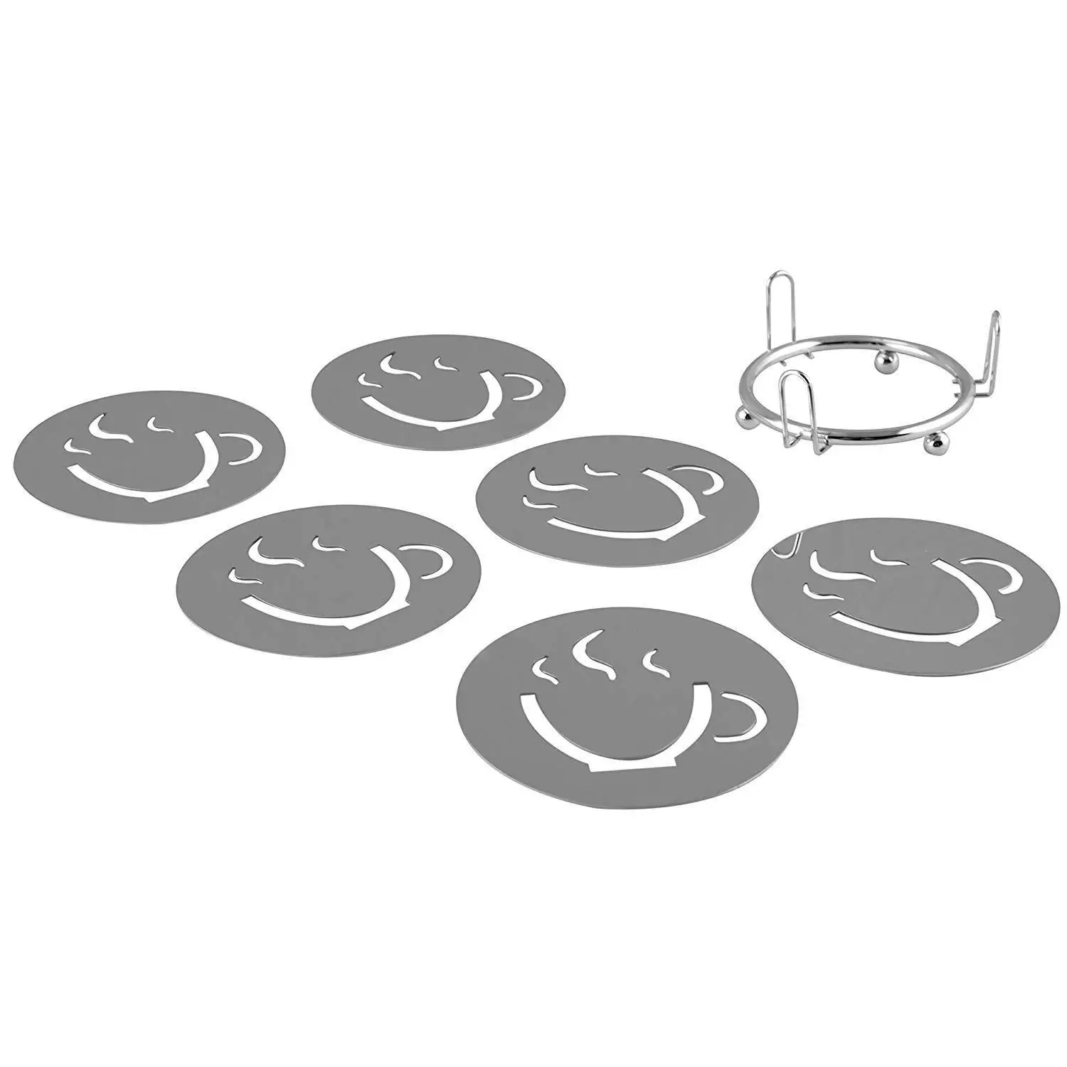 Metal Stainless Steel 18/8 304 Coaster Set with Cork cushion at bottom 4pcs Coaster Cup holder