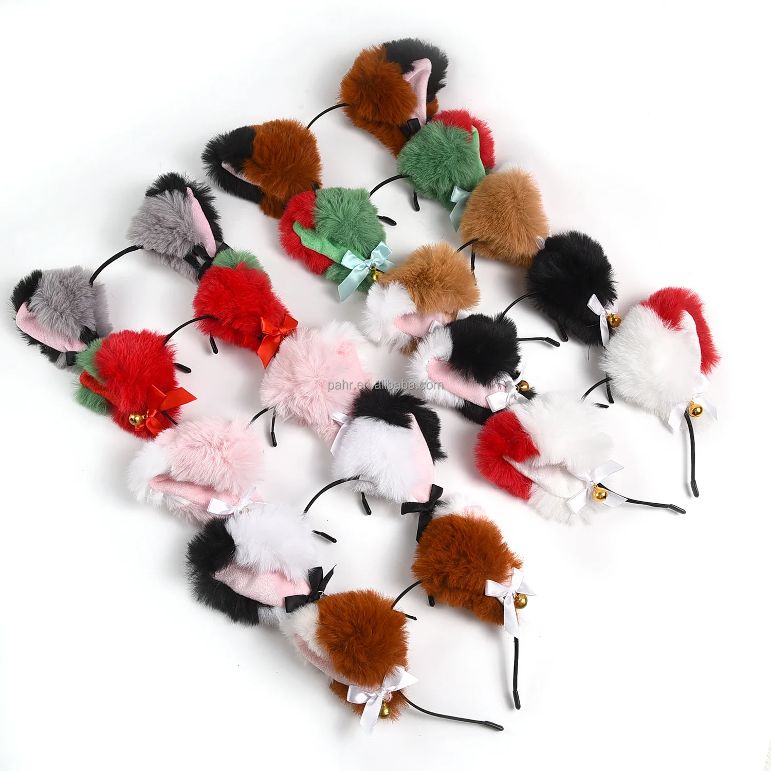 Halloween Black White Pink Fluffy Cat Ears Headband Furry Fox Headband with Bells Lolita Cosplay Costume Anime Hair Accessories