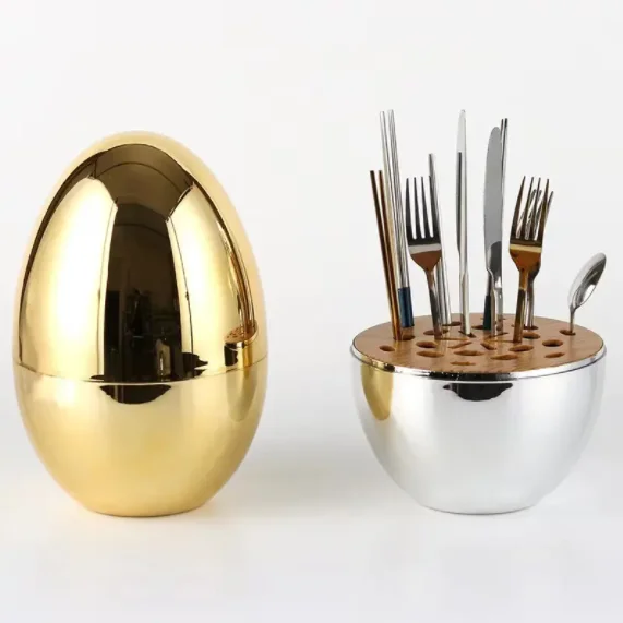 Western Tableware Set 24-Piece 24pcs Gold Silver Egg-Shaped Stainless Steel Flatware Premium Cutlery for