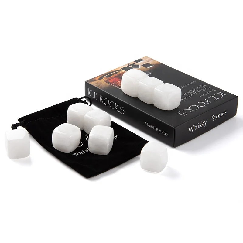 Amazon choice white marble whiskey stone set with logo Branded whiskey rocks paper box for Bar Accessories