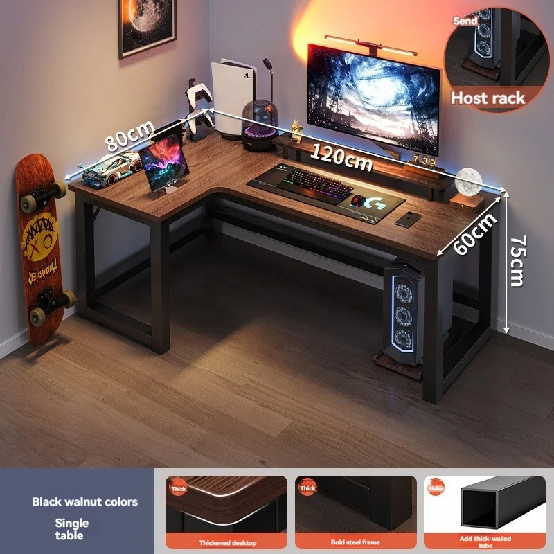 2024 YOUTAI newest L shape gaming tables with shelf carbon fiber MDF computer standing desk for home I shape desk
