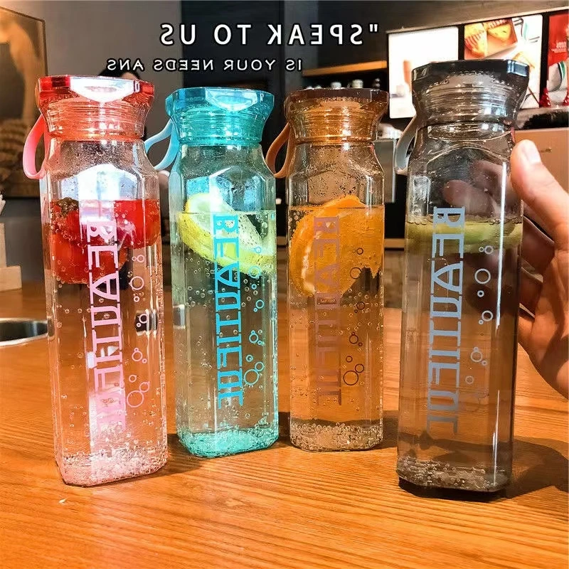 Diamond-shaped water cup portable students conveniently glass personalized transparent printed logo with cover.