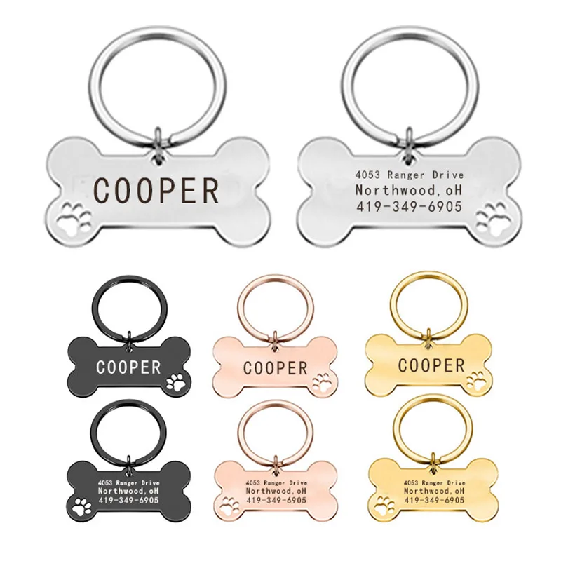 Manufacturer Wholesale Double Sided Custom Printed Personalized Pet Cat Dog Metal Pet Tag Name Id Keychain
