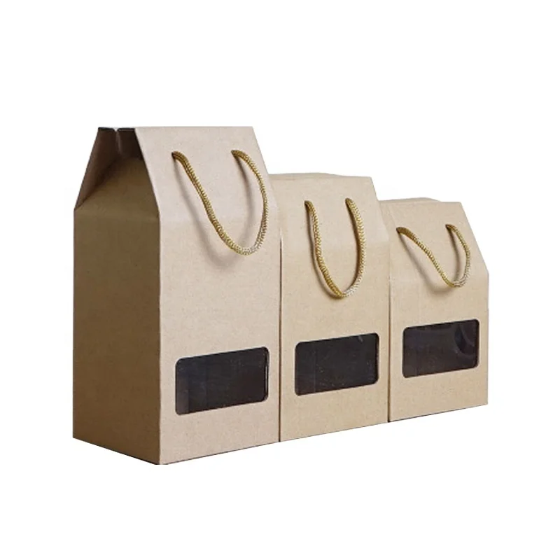 Custom logo white black Kraft paper packaging box chocolate tea coffee food packing box bag with open window