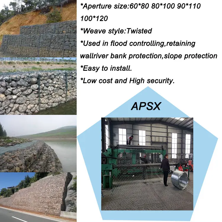 Woven  hexagonal  gabion wire mesh for gabion basket used for River bank protection in Myanmar