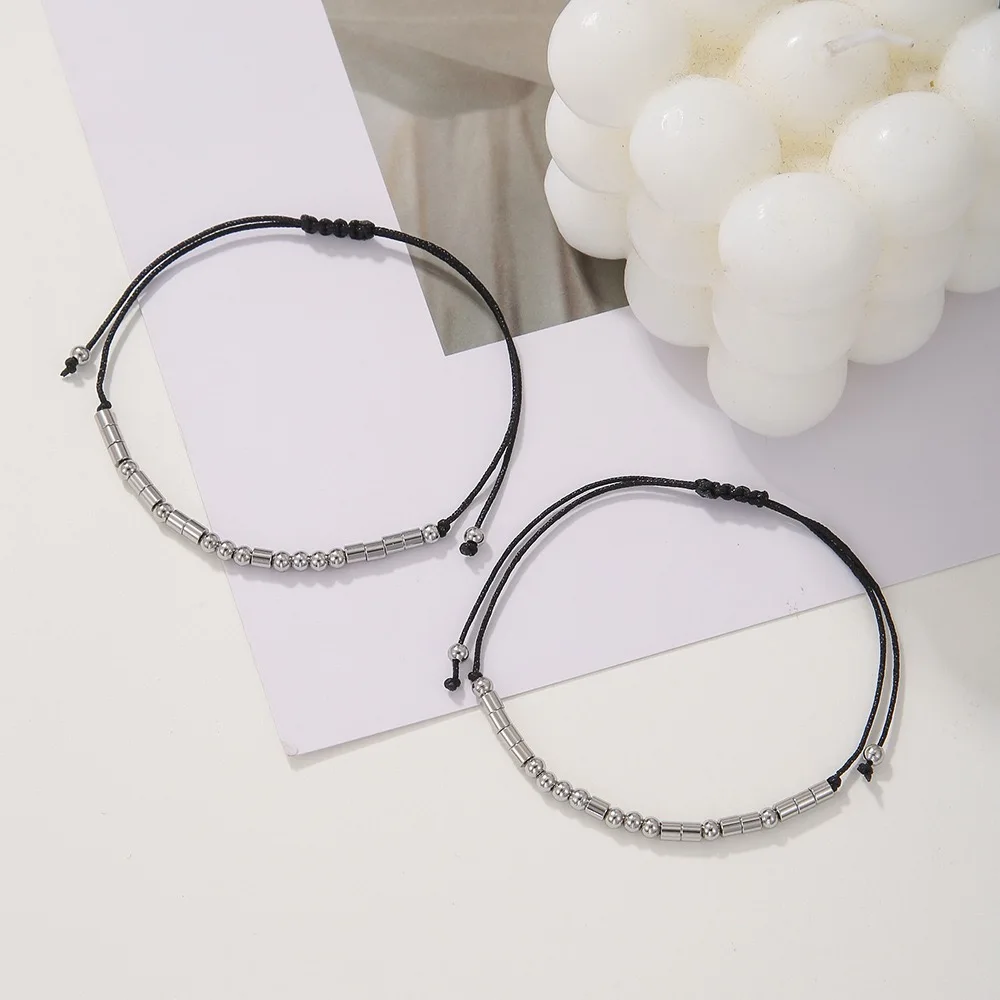 2024 New Fashion Handmade Couple Bracelet Jewelry Adjustable Alloy Morse Code Bracelet for Couple Friendship Best Gift
