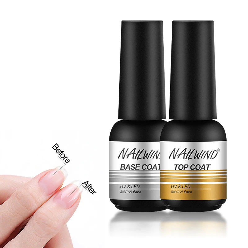NAILWIND professional private label oem nails art 8ml base top coat soak off uv led light base and top gel polish for wholesale