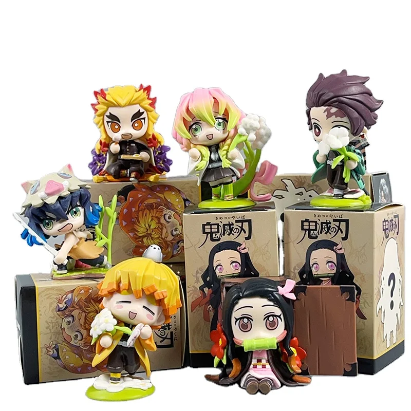 Anime Demon Slayer Action Figures Tanjiro Nezuko Mitsuri Blind Boxes Rengoku Zenitsu Inosuke PVC Toys Set for Dashboard Deco
