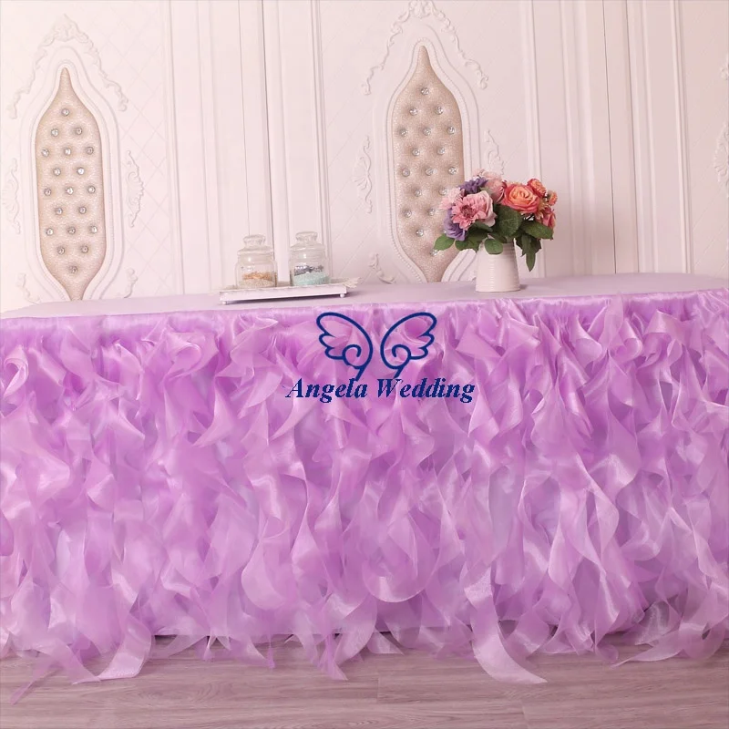 SK010G real picture birthday party wedding decoration  8ft long75cm drop light purple organza curly willow table skirting
