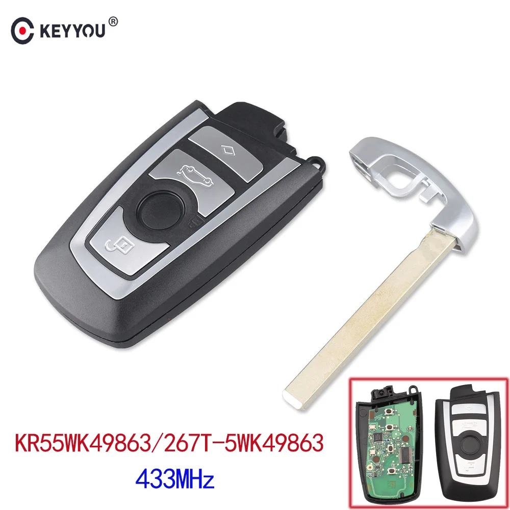KEYYOU 4 Buttons Remote Key Car Key Fob 433MHZ For BMW CAS4 5 Series 7 Series KR55WK49863/267T-5WK49863