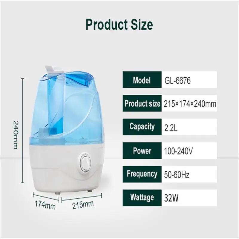 LBB 2.2L air Humidifiers Smart Auto Shut-Off Humidifiers Dropshipping Air Humidifier Diffuser With Night Light