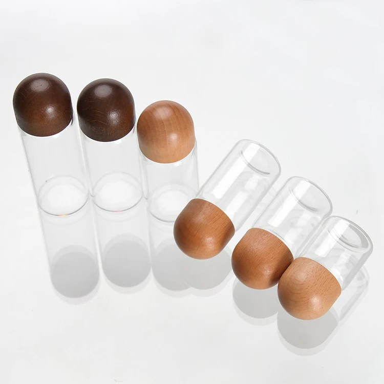 New 37mm Diameter Wooden Mushroom Cap Empty Glass Bottle 50ml sealed Transparent Pull Tube