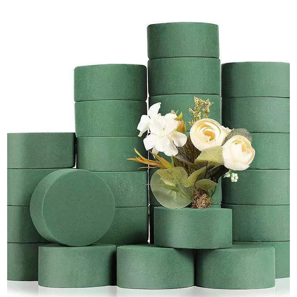 INUNION Green Dry/Wet Round Floral Foam Blocks for Fresh and Artificial Flowers