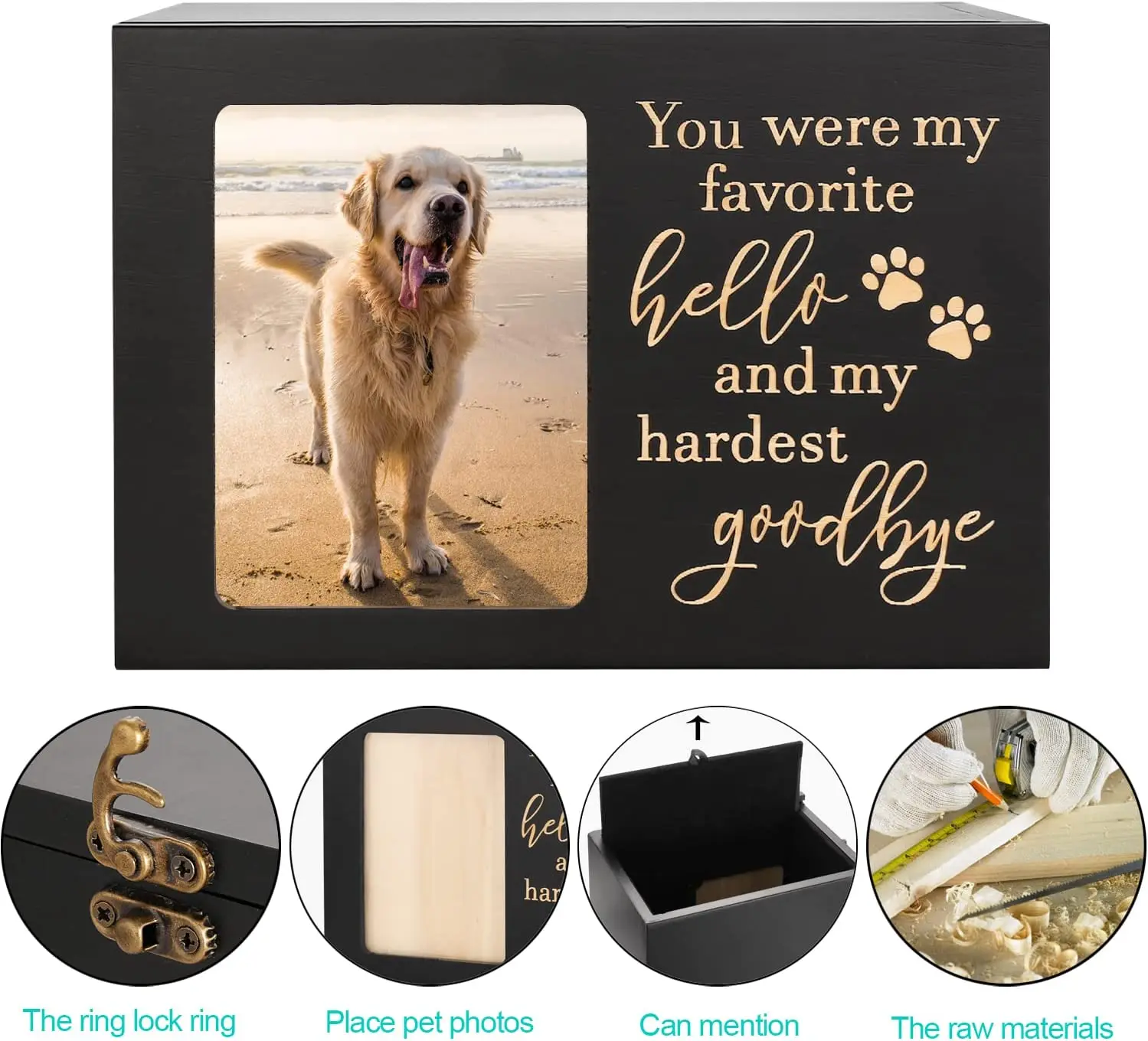 Pet Memorial Urns for Dog or Cat Ashes, Large Wooden Funeral Cremation Urns with Photo Frame, Memorial Keepsake Memory Box