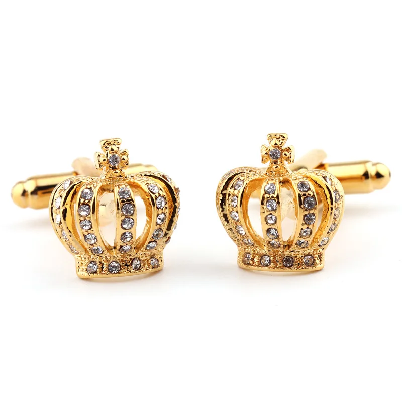 Luxury crown brass cuff link Mens classic wedding gold diamond cufflink