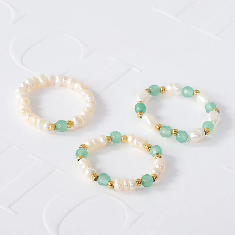 Baroque Beaded Natural Freshwater Pearl Spring Ring Colors Bead Adjustable Rings French Vintage Minimalist Jewelry Elastic Ring
