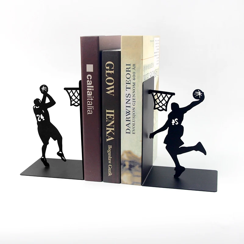 Custom Non-Slip Metal Bookends Heavy-Duty Decorative Kobe plays basketball Book ends for Shelf Desktop Book Holder