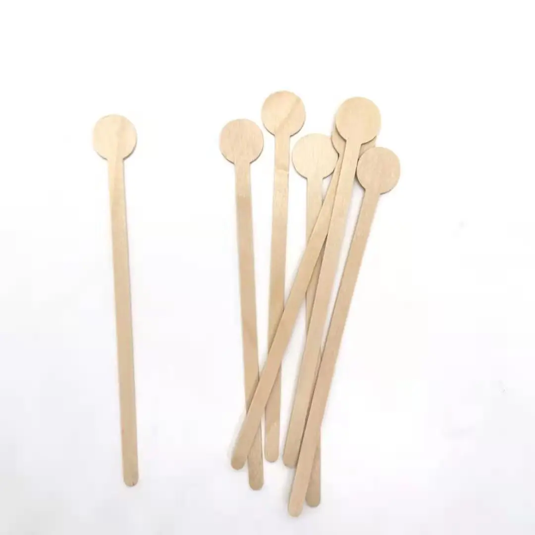 Disposable Biodegradable Wooden Round Paddle Coffee Stirrer  wooden coffee stick