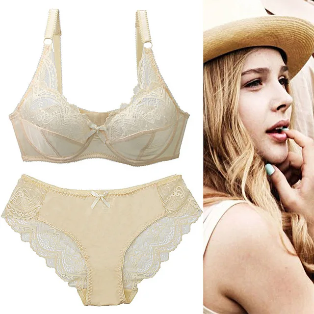 Women's transparent big size bra & brief sets plus size sexy sheer lace bra panty set BCDE cup underwear set