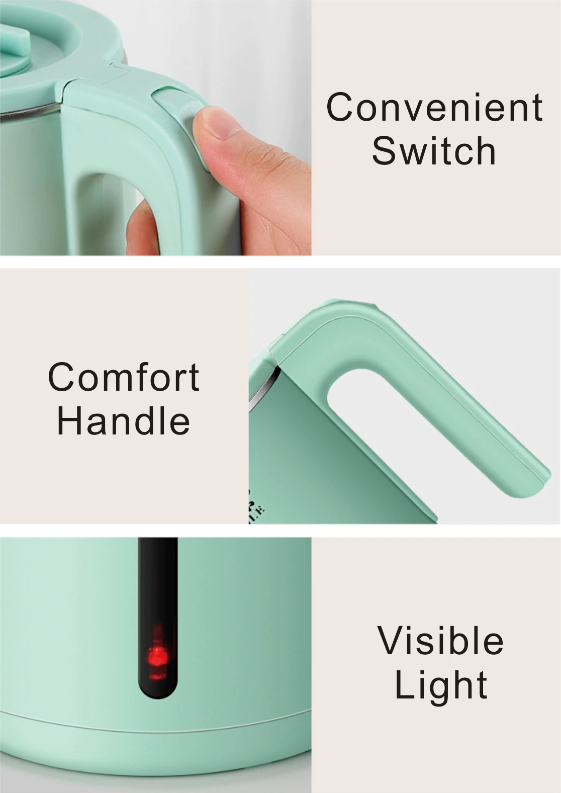 3L 1500W Fast Boiling Stainless Steel Cordless Electric Water Kettles With Handle