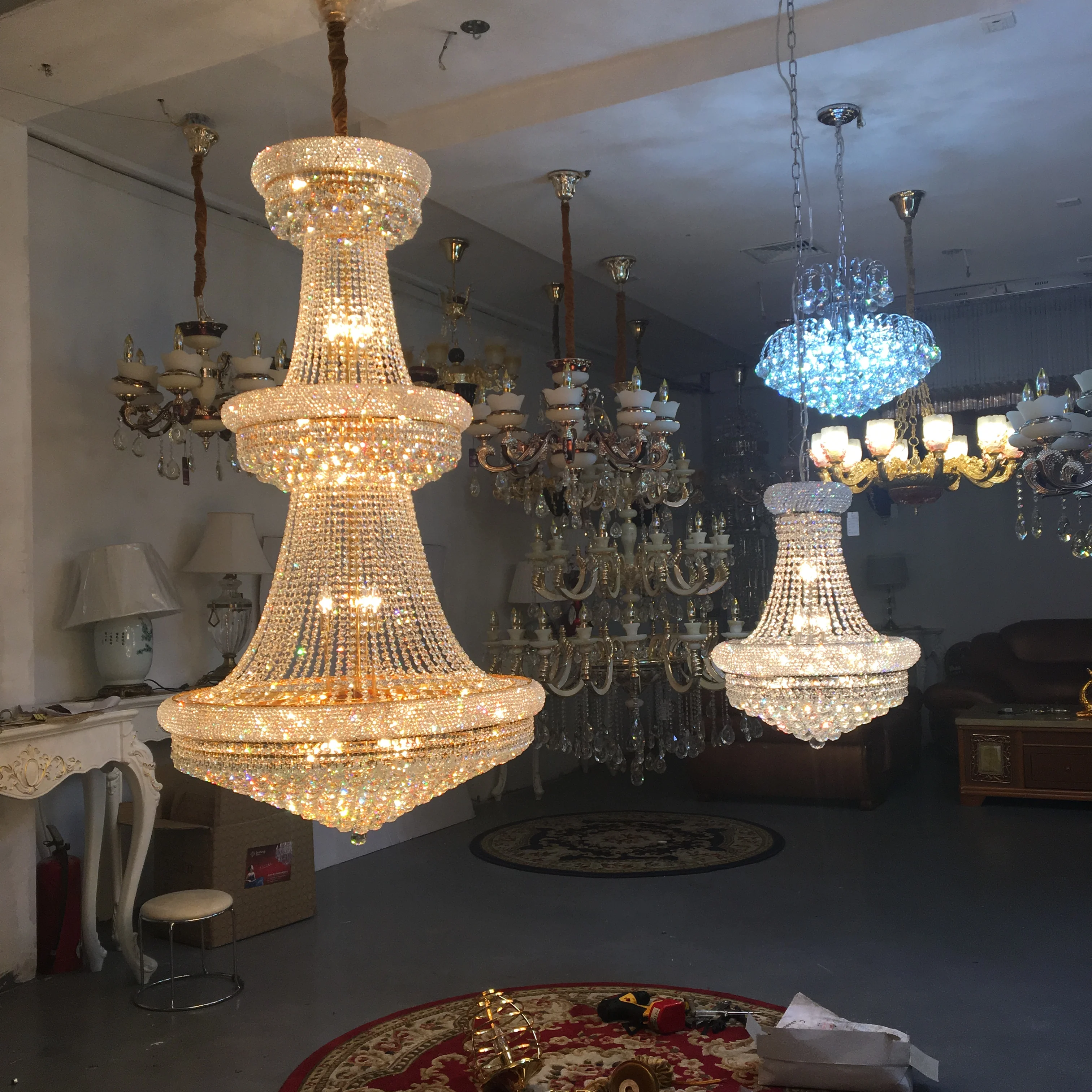 Gold Crystal Chandelier Lighting Foyer Decoration Luxury Modern Empire Crystal Chandelier for High Ceilings