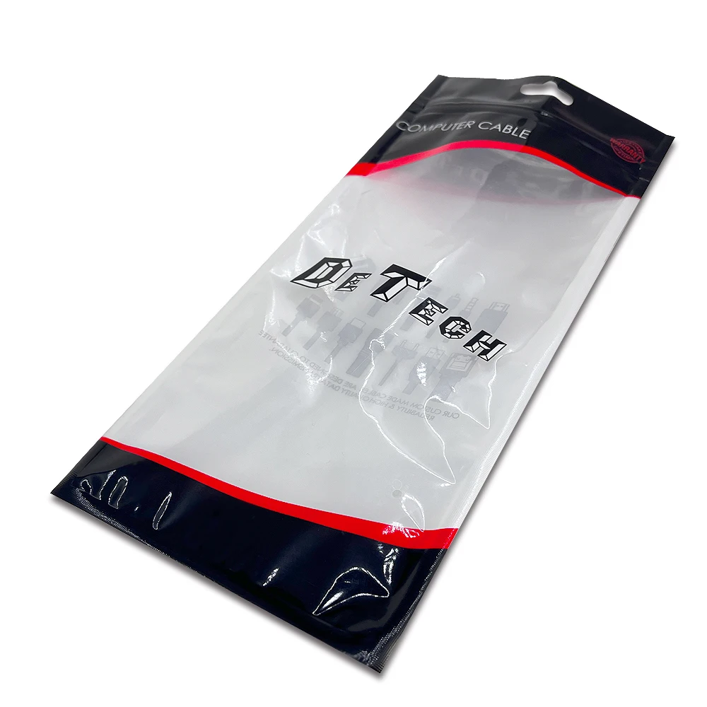Digital Printing Custom Clear Window Three Sides Seal Zipper Bag For Computer Cable Packaging Bag