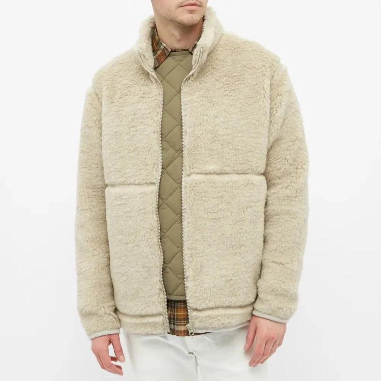 Custom winter warm plain shearling sherpa fleece loose fuzzy jacket for men